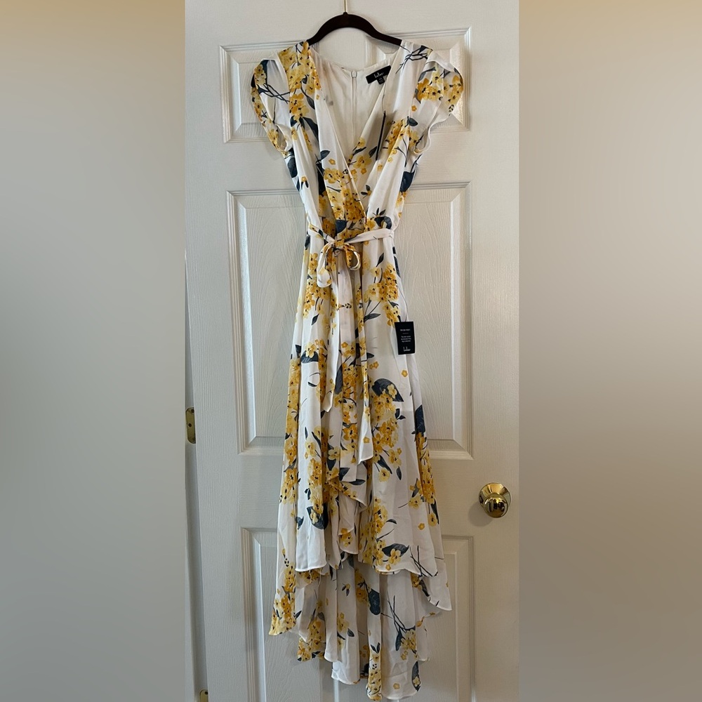 Lulus French countryside white and floral high-low dress
